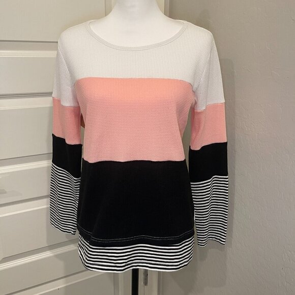 Boutique Color Block Top in Pink, Black, and White - Size Medium EUC (071) - Picture 5 of 6